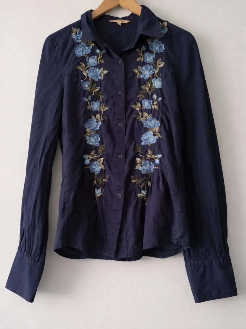 Stetson Blue Sheer Embroidered Floral Western Button Down Shirt Lightweight M - Picture 1 of 7